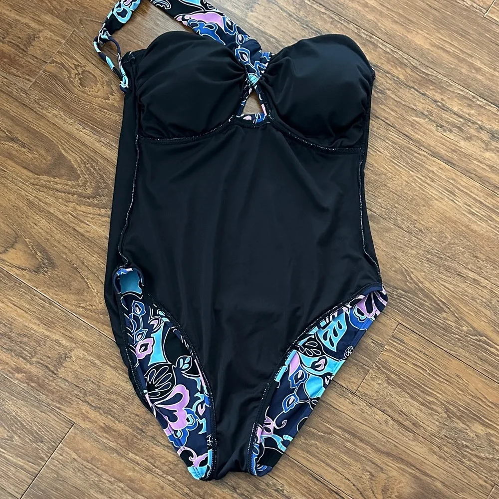 Loft Beach Floral Asymmetrical Bandeau Swimsuit